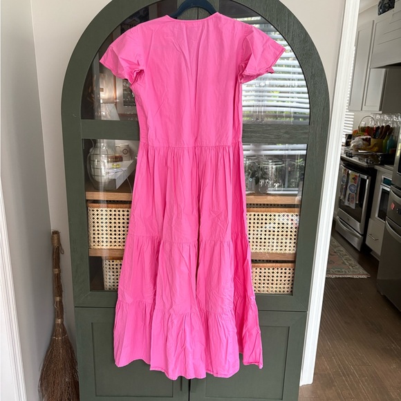 OLIPHANT V-Neck Pink Tiered Maxi Midi Dress Cotton Poplin Tuckernuck Small - Picture 4 of 5